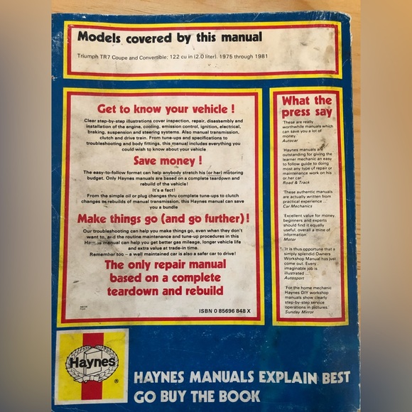 Triumph TR7 Models 1975 thru 1981 Owners Workshop Manual - Picture 3 of 14